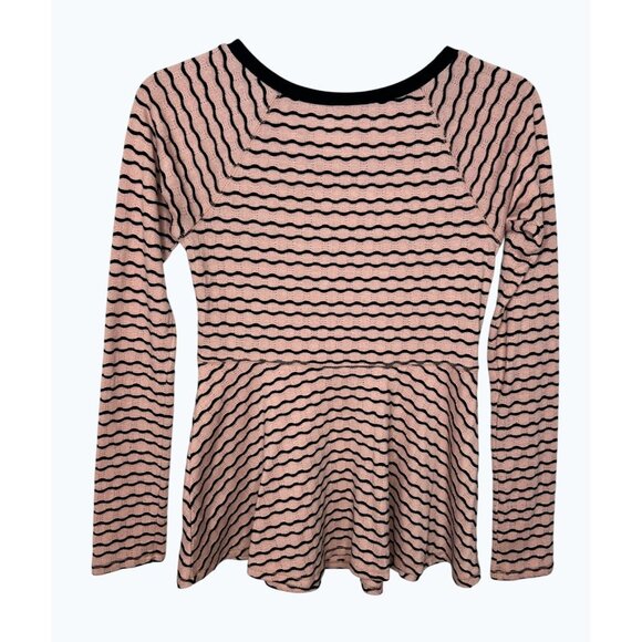 Free People Pink & Black Striped Knit Peplum Sweater Top Medium - Picture 10 of 13